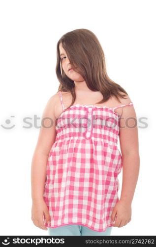 adorable little girl portrait posing in a pink top (isolated on white background)