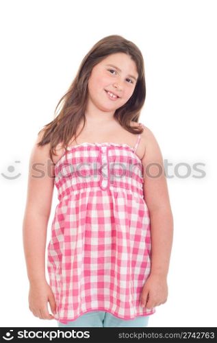 adorable little girl portrait smiling in a pink top (isolated on white background)