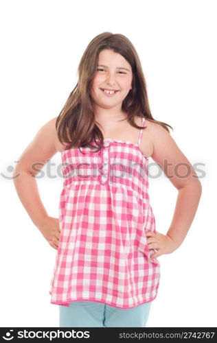 adorable little girl portrait smiling in a pink top (isolated on white background)