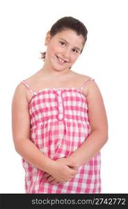 adorable little girl portrait smiling in a pink top (isolated on white background)