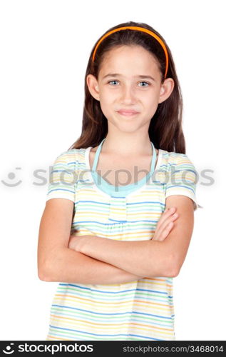 Adorable little girl with blue eyes isolated on white background