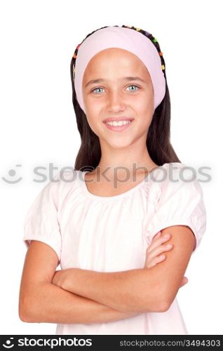 Adorable little girl with blue eyes isolated on white background