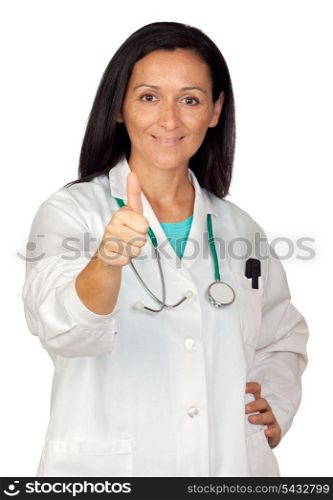 Adorable medical saying Ok isolated on a over white background with focus on the hand