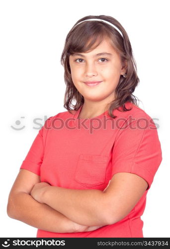 Adorable preteen girl isolated on white background