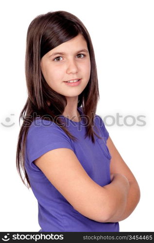 Adorable preteen girl isolated on white background