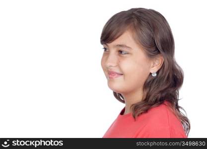Adorable preteen girl isolated on white background