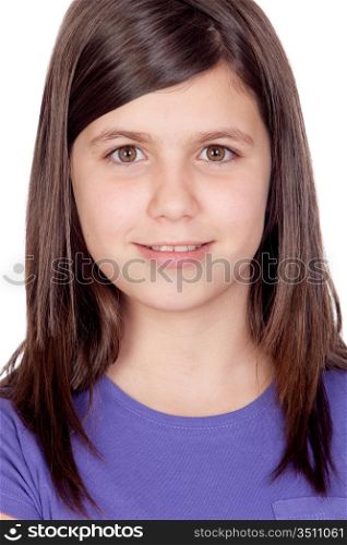 Adorable preteen girl isolated on white background