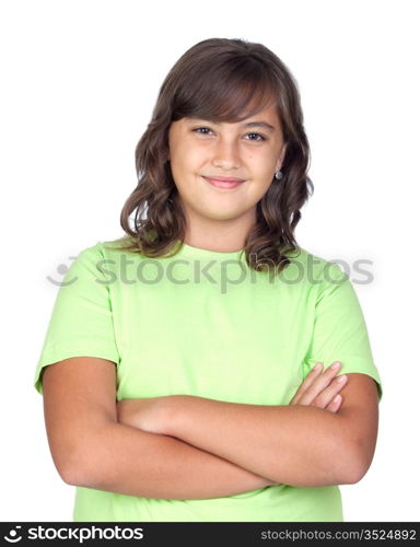 Adorable preteen girl isolated on white background