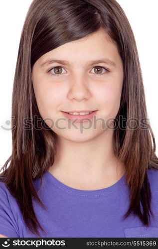 Adorable preteen girl isolated on white background