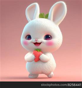 Adorable Rabbit with White Hair Eating a Strawberry AI generated
