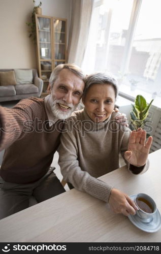 adorable senior couple taking selfie