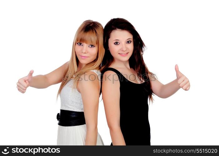 Adorable sisters saying Ok isolated on a white background