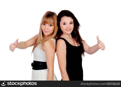 Adorable sisters saying Ok isolated on a white background