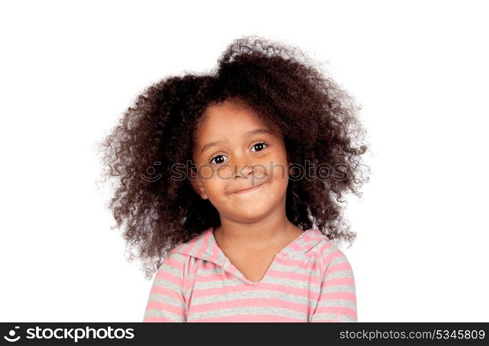 Adorable smal girl with afro hairstyle isolated on a white background