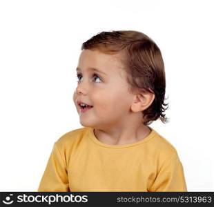 Adorable small child laughing isolated on a white background