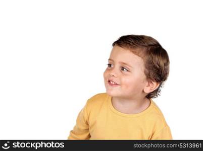Adorable small child two years old looking at side isolated on a white background