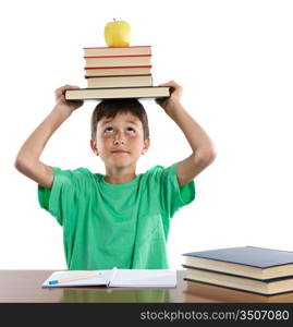 Adorable student boy on a over white background