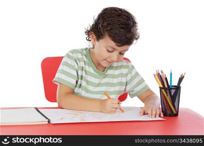 adorable student drawing a over white background