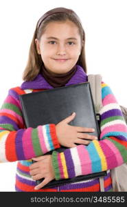 Adorable student girl with folder on a over white background