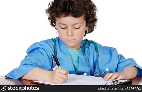 Adorable young doctor a over white background