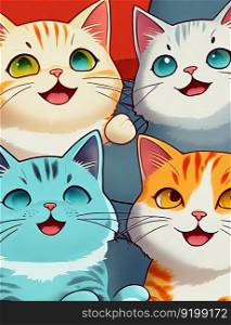 Adorably joyful cartoon cats background. Generative AI.