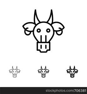 Adornment, Animals, Bull, Indian, Skull Bold and thin black line icon set