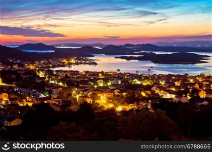 Adriatic archipelago at sunset from Murter island view, Dalmatia, Croatia