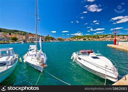 Adriatic coas in town of Tisno, famous tourist destination in Dalmatia, Croatia