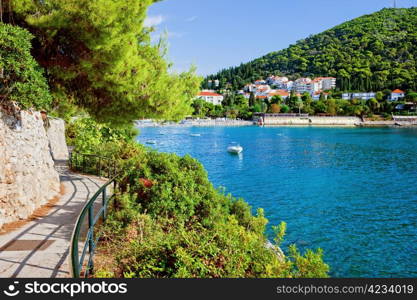 Adriatic Sea bay summer holiday tranquil scenery in Dubrovnik, Croatia, Dalmatia region.