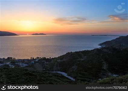 Adriatic sea sunset coast top view (Radhima, Albania).