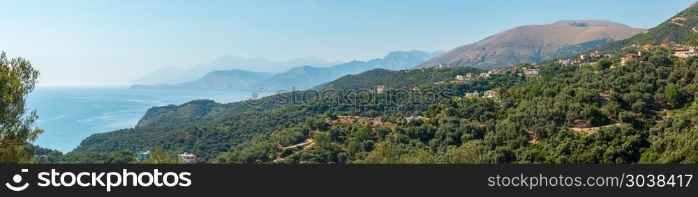 Adriatic summer coast (Albania). . Adriatic sea summer coast landscape (Lukove village, Albania). View from mountain pass.
