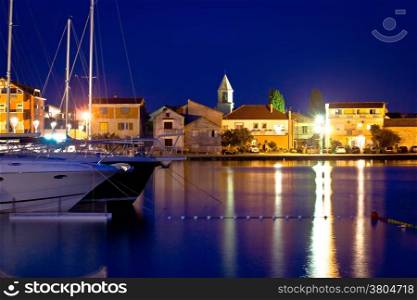Adriatic town od Sukosan night waterfront view, Dalmatia, Croatia