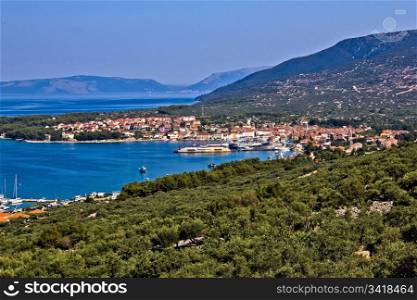 Adriatic Town of Cres bay colorful aerial view, Croatia