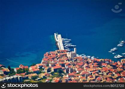 Adriatic town of Komiza aerial view, Dalmatia, Croatia