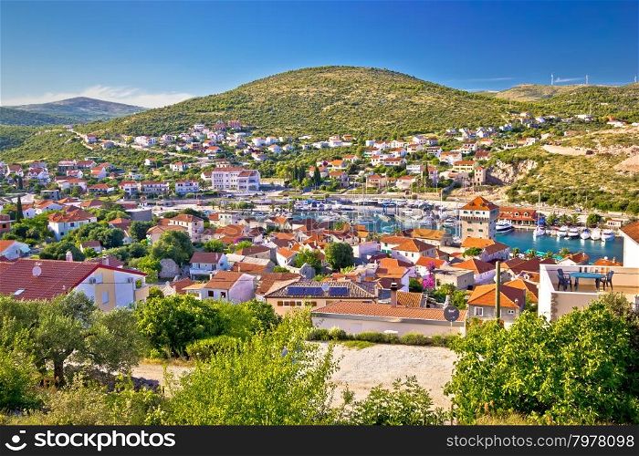 Adriatic town of Marina aerial view, Dalmatia, Croatia