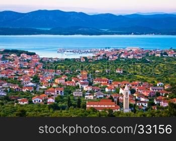 Adriatic town of Murter bay aerial view, Dalmatia, Croatia