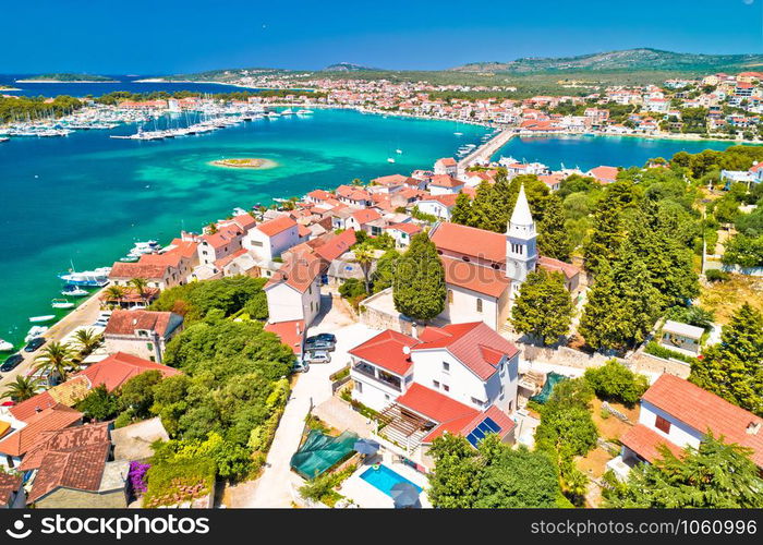 Adriatic town of Rogoznica aerial coastline view, central Dalmatia region of Croatia