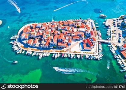 Adriatic Town of Tribunj on small island aerial view, central Dalmatia region of Croatia