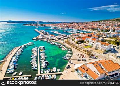 Adriatic town of Vodice waterfront aerial view, Dalmatia archipelago of Croatia