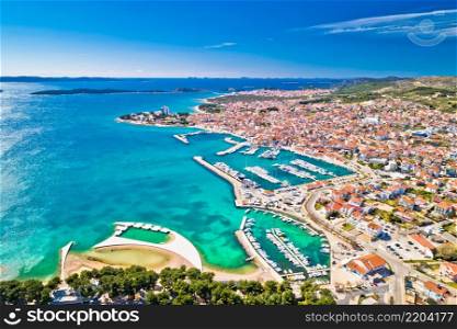 Adriatic town of Vodice waterfront aerial view, Dalmatia archipelago of Croatia