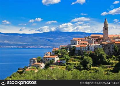 Adriatic Town of Vrbnik in front of blue sea, Island of Krk, Croatia