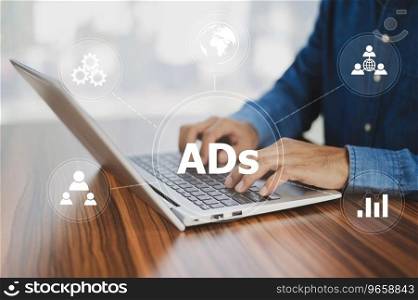 Ads Programmatic Advertising concept, digital marketing concept, online advertisement, ad on website and social media.