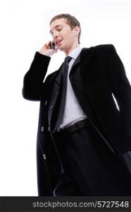adult businessman calling by mobile - isolated on white