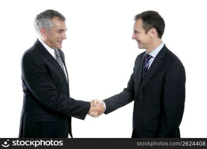 adult businessman handshake expertise portrait dark suit white background