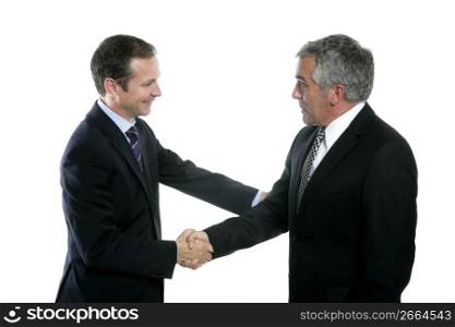 adult businessman handshake expertise portrait dark suit white background