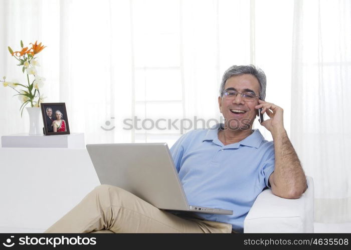 Adult man working on a laptop