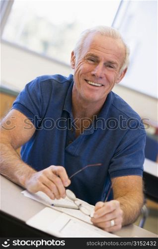 Adult student in class smiling
