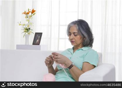 Adult woman knitting