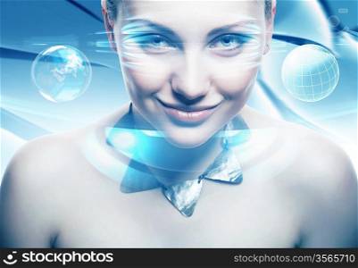 adult woman with accessorize with virtual interface