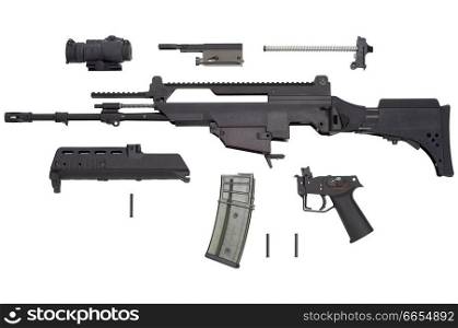 Advanced automatic weapon G36 in armament of NATO and German army.